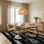 Black White Guitar Piano Stripes Rug - Dining Room View