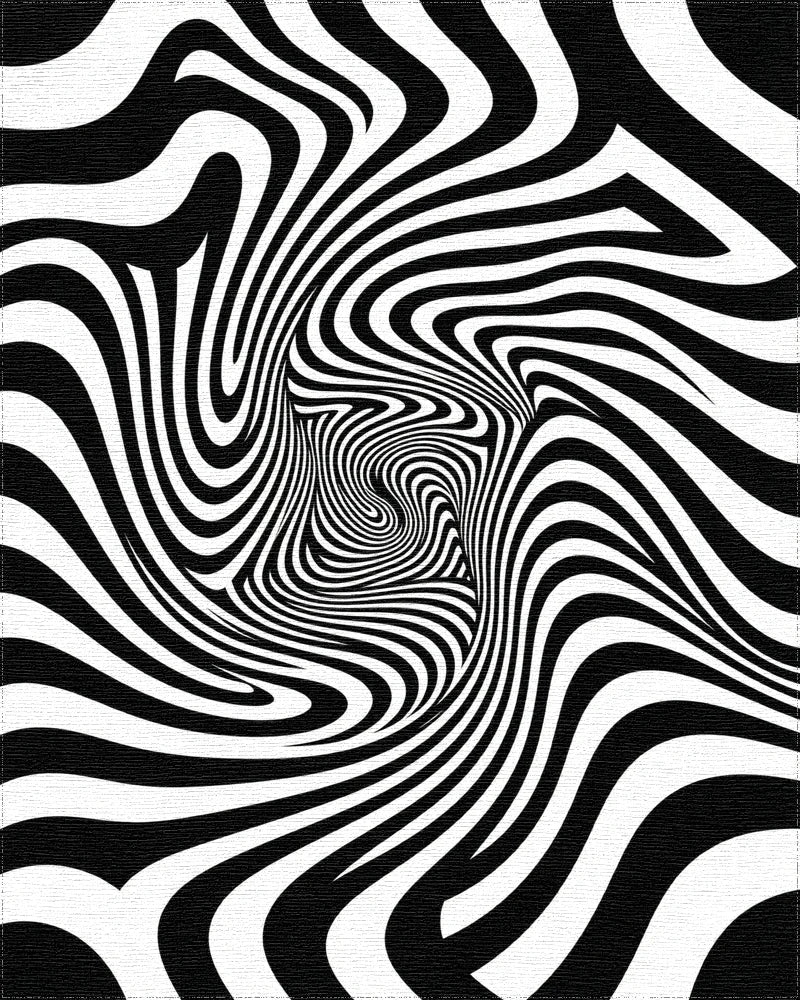 Black White Hypnotic Swirl Rug - Cutout View