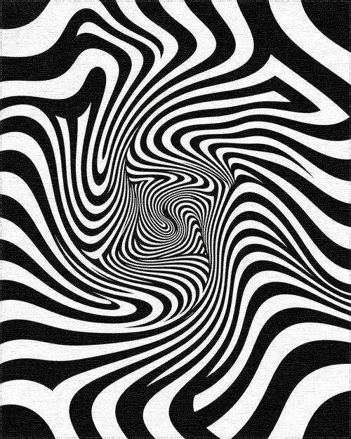 Black White Hypnotic Swirl Rug - Cutout View