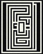 Black White Maze Labyrinth Rug - Cutout View