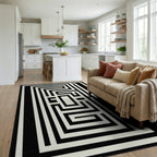 Black White Maze Labyrinth Rug - Living Room View