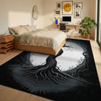 Black White Mystical Tree Mandala Rug - Bedroom View