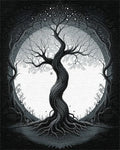 Black White Mystical Tree Mandala Rug - Cutout View