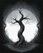 Black White Mystical Tree Mandala Rug - Cutout View