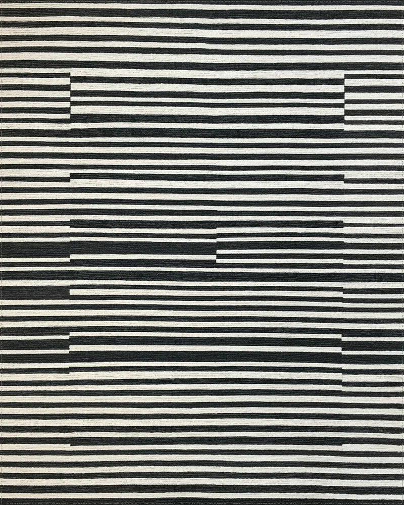 Black White Offset Stripes Rug - Cutout View