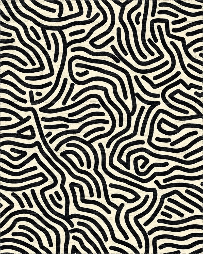 Black White Organic Maze Rug - Cutout View