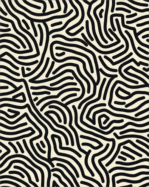 Black White Organic Maze Rug - Cutout View