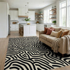 Black White Organic Maze Rug - Living Room View