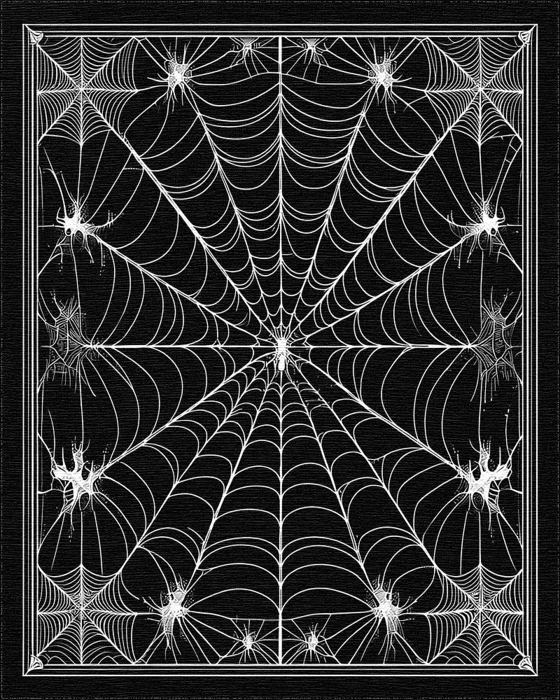 Black White Spider Web Gothic Rug - Cutout View
