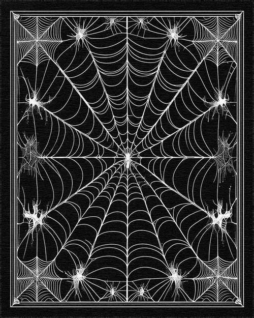 Black White Spider Web Gothic Rug - Cutout View