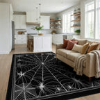 Black White Spider Web Gothic Rug - Living Room View