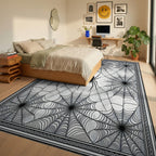 Black White Spider Web Gothic Rug - Bedroom View
