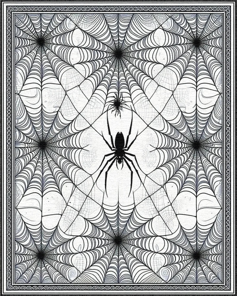 Black White Spider Web Gothic Rug - Cutout View