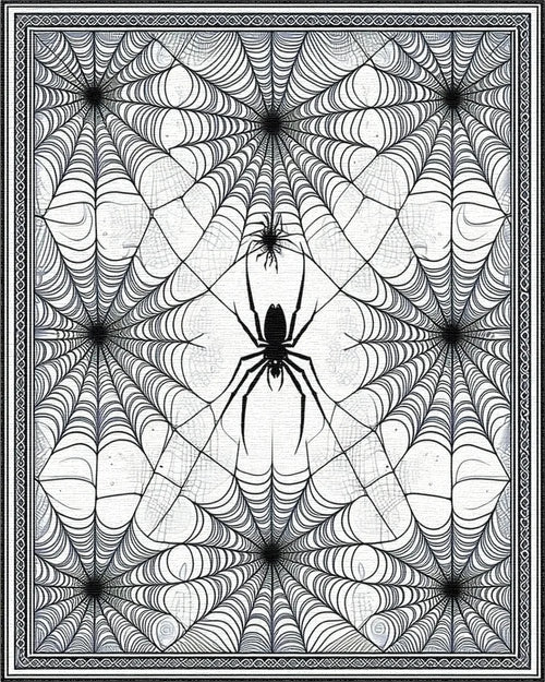 Black White Spider Web Gothic Rug - Cutout View