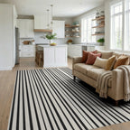 Black White Uneven Stripe Rug - Living Room View