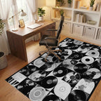 Black White Vinyl Records Grid Rug - Office View