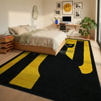 Black Yellow Cats Abstract Stripes Rug - Bedroom View