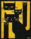 Black Yellow Cats Abstract Stripes Rug - Cutout View