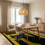 Black Yellow Cats Abstract Stripes Rug - Dining Room View