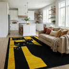Black Yellow Cats Abstract Stripes Rug - Living Room View