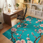 Blossom Branches Turquoise Floral Design Rug - Office View