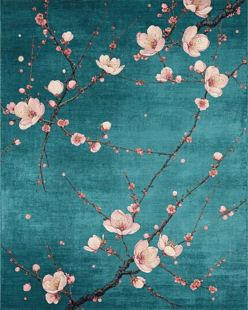 Blossoming Branch In Teal Pattern Rug - Cutout View