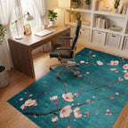 Blossoming Branch In Teal Pattern Rug - Office View