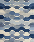 Blue Abstract Wave Geometric Textile Rug - Cutout View