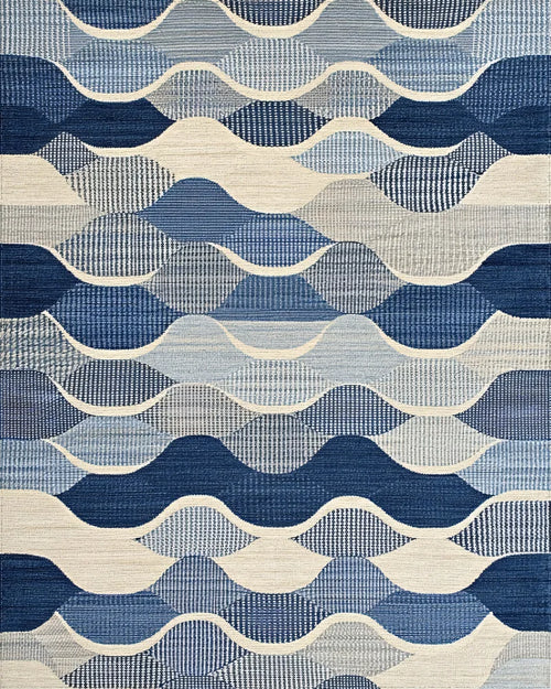 Blue Abstract Wave Geometric Textile Rug - Cutout View