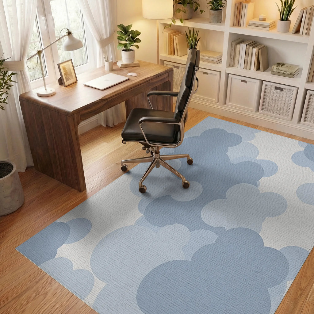 Blue Cloudscape Overlap Soft Shapes Rug - Office View