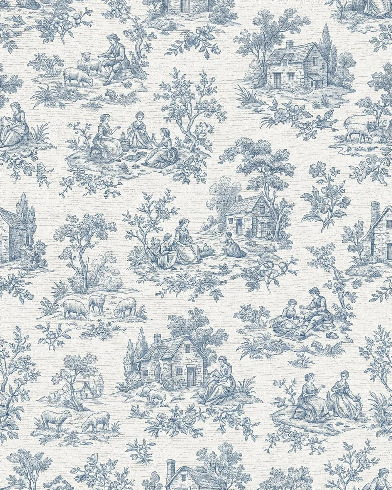 Blue Countryside Scenic Pastoral Life Rug - Cutout View