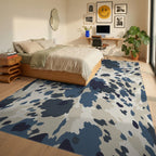 Blue Cream Camo Spots Rug Bedroom View