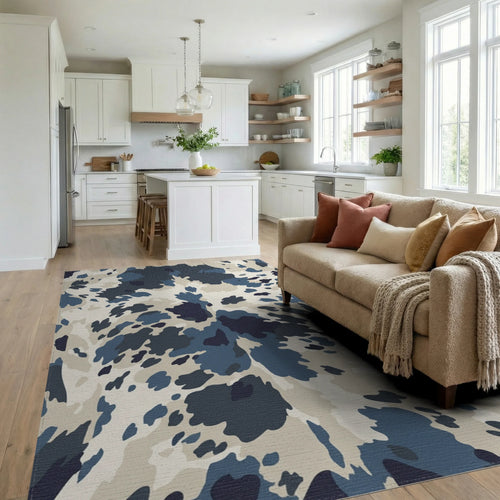Blue Cream Camo Spots Rug Living Room View