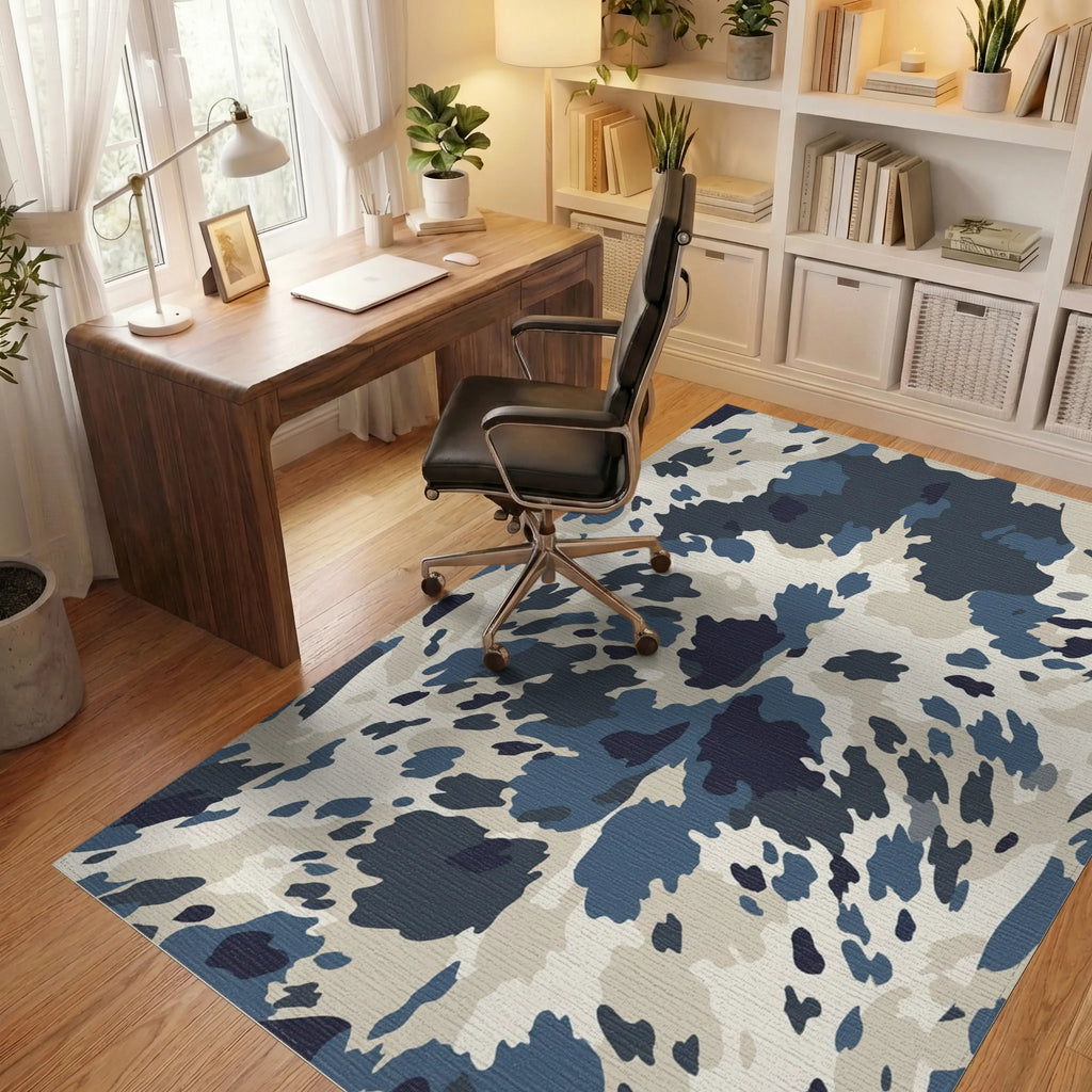 Blue Cream Camo Spots Rug Office View