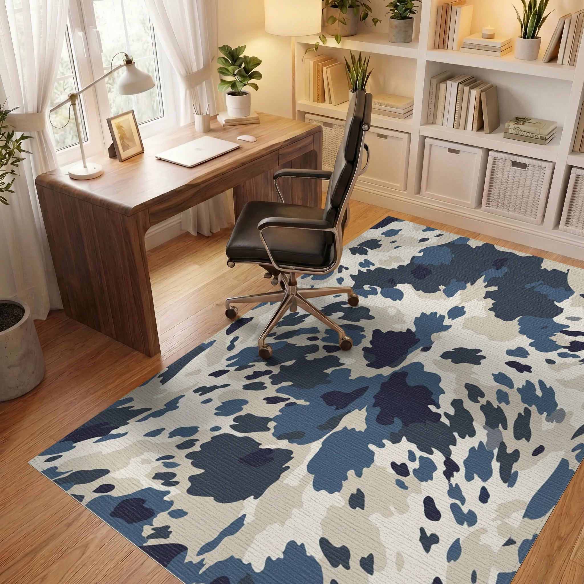 Blue Cream Camo Spots Rug Office View