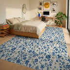 Blue Cream Small Floral Vine Rug Bedroom View