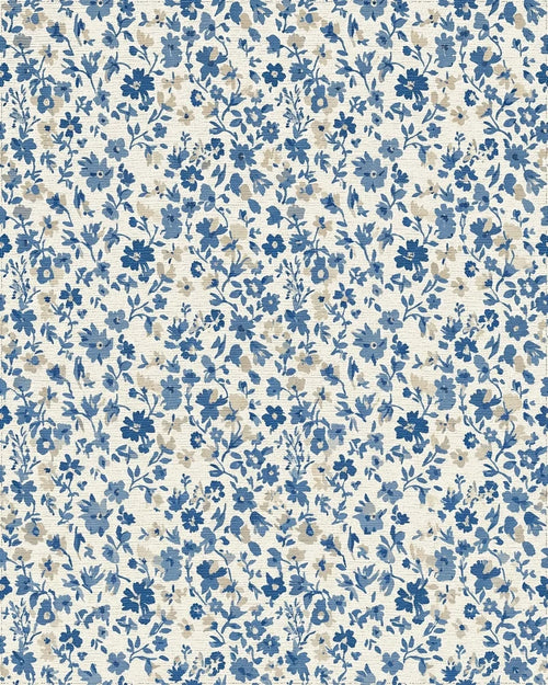 Blue Cream Small Floral Vine Rug - Cutout View