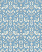 Blue Dove Floral Folk Art Rug - Cutout View