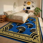 Blue Fan Pattern Art Deco Rug Bedroom View