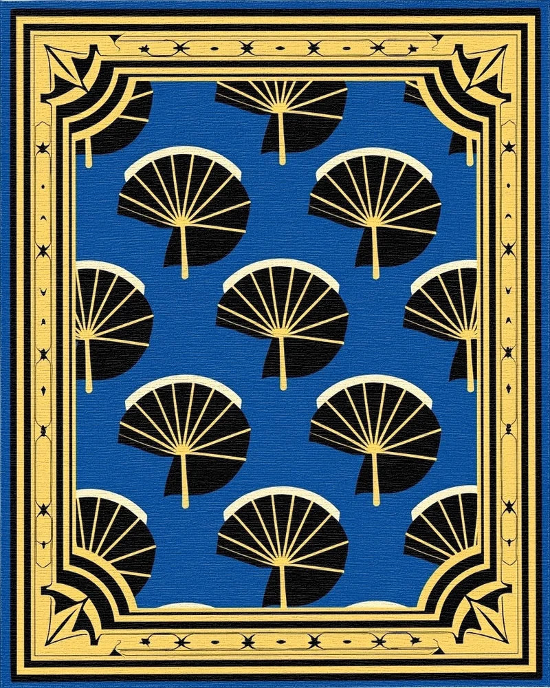 Blue Fan Pattern Art Deco Rug - Cutout View