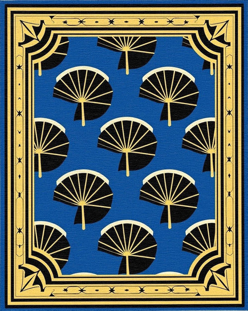Blue Fan Pattern Art Deco Rug - Cutout View
