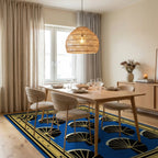 Blue Fan Pattern Art Deco Rug Dining Room View
