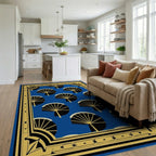 Blue Fan Pattern Art Deco Rug Living Room View