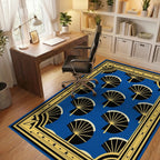 Blue Fan Pattern Art Deco Rug Office View