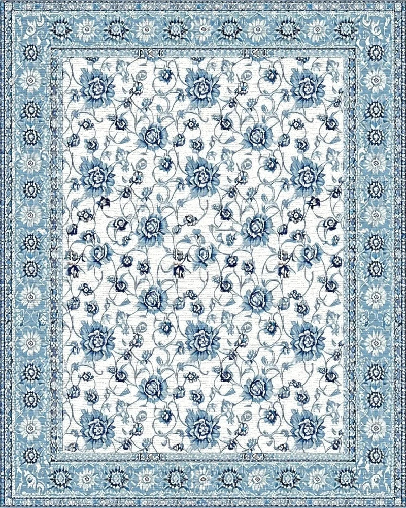 Blue Floral Medallion Border Rug - Cutout View