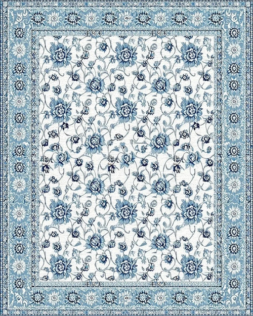 Blue Floral Medallion Border Rug - Cutout View