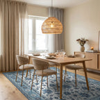 Blue Floral Medallion Border Rug - Dining Room View
