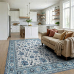 Blue Floral Medallion Border Rug - Living Room View