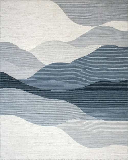 Blue Gray Abstract Layered Landscape Rug - Cutout View