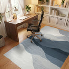 Blue Gray Abstract Layered Landscape Rug - Office View